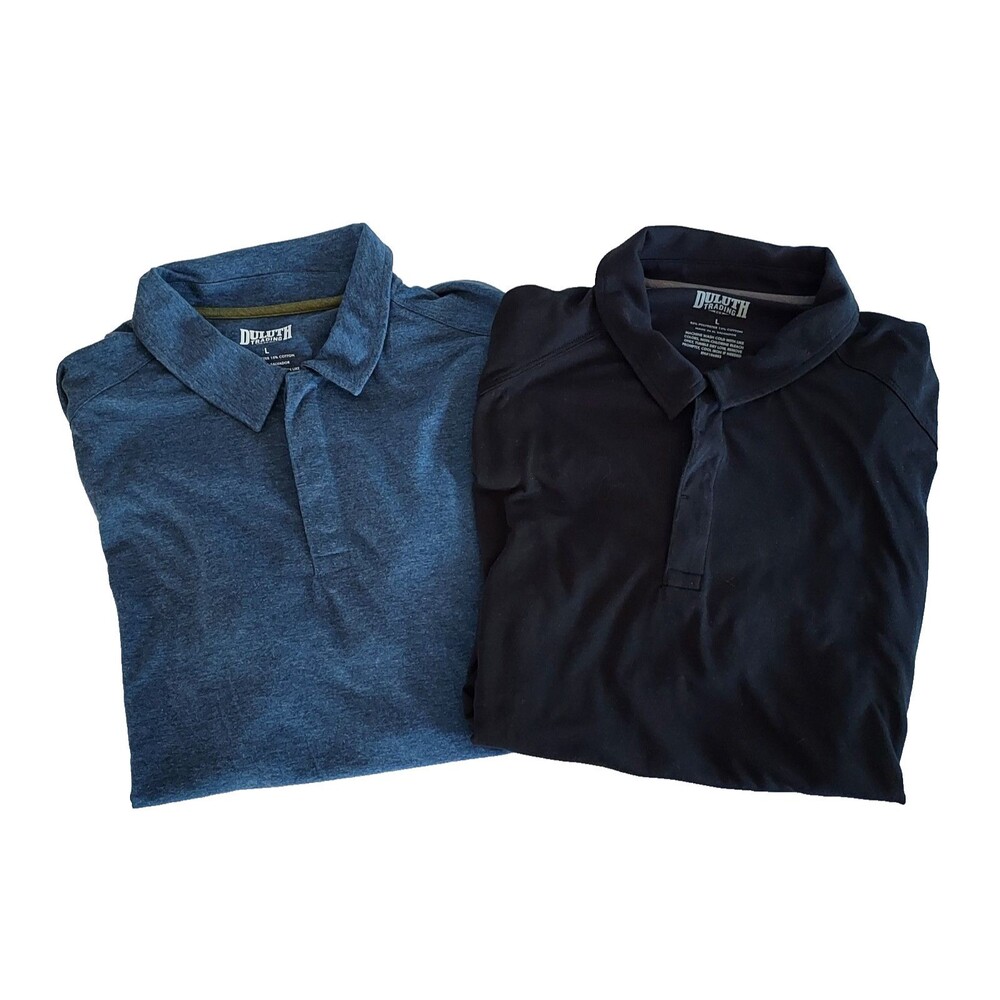 Duluth Men's Polo Shirts Size Large - Black and Blue - Set of 2 - Poly/Cottong